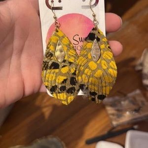 Yellow and Black Leaf Earrings
